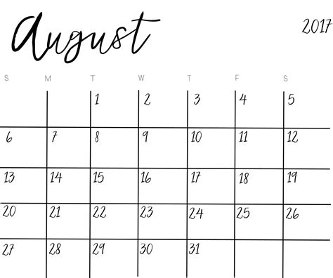 Month Of August Calendar