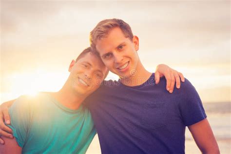 Gay Couple Watching Sunset Stock Image Image Of Life