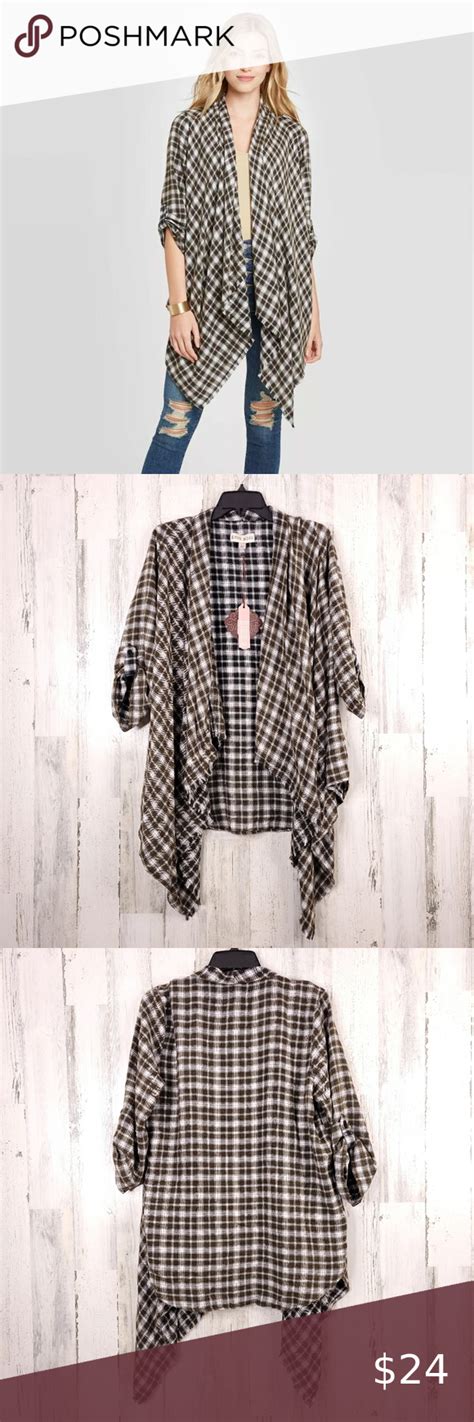 Knox Rose Plaid L S Open Layering Kimono Jacket L Kimono Jacket Grey