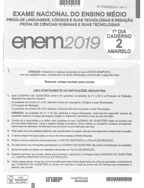 Enem 2019: veja as questões da prova do primeiro dia e baixe o PDF com ...