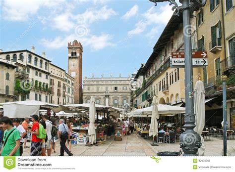 Piazza Delle Erbe Market Square In Verona Italy Editorial Image