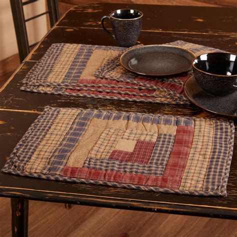 Millsboro Placemat Log Cabin Block Quilted Set Of 6 12x18 Quilted