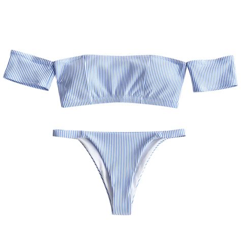 ZAFUL 2019 Striped Off Shoulder Thong Bikini Swimsuit Women Swimwear