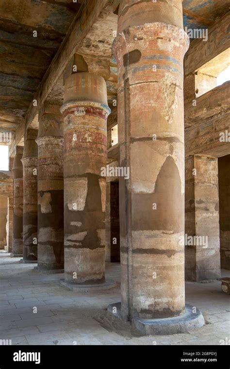 A Row Of Painted Tent Pole Columns Within The Festival Temple Of