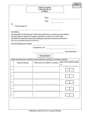 Fillable Online Arunachalpradesh Nic Letter Of Request SEE RULE 14 FORM