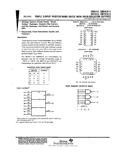 74LS12 Datasheet 1 6 Pages TI TRIPLE 3 INPUT POSITIVE NAND GATES