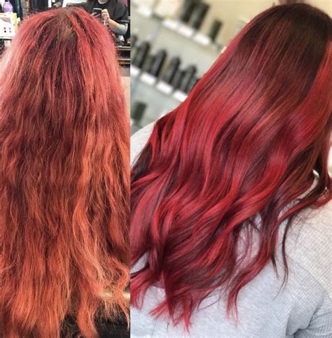 Red Hair Makeover Before And After Hair Color Long Hair Bright Red Hair Long Hair Styles