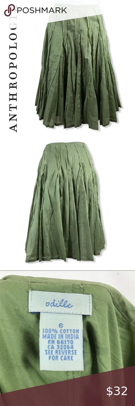 Anthropologie Odille Green Pleated Full Skirt Red Floral Skirt