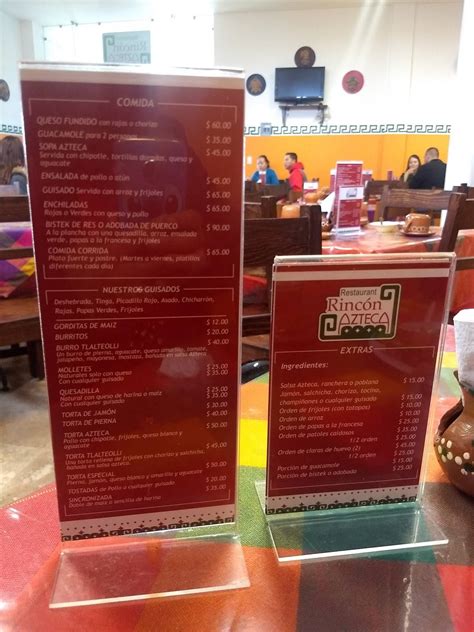 Carta de Restaurant Rincón Azteca Durango Calle 5 de Febrero 1117