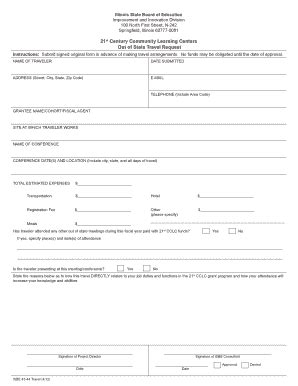 Fillable Online Isbe 43 44 Travel Form Illinois State Board Of