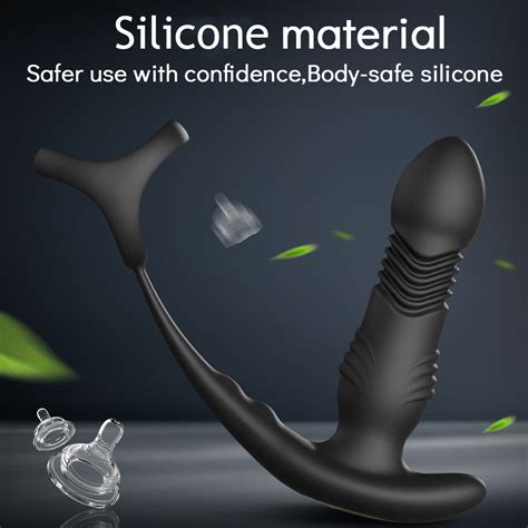 Men Thrusting Prostate Massager With Penis Triple Ring App Control Telescopic Butt Plug Anal