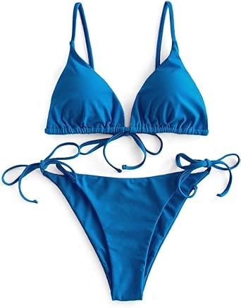 Zaful Damen Gepolstert Triangel Bikini Set Einfarbig Bikini Badeanzug