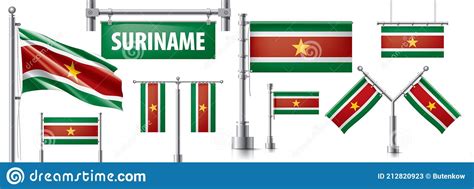 Vector Set Of The National Flag Of Suriname In Various Creative Designs