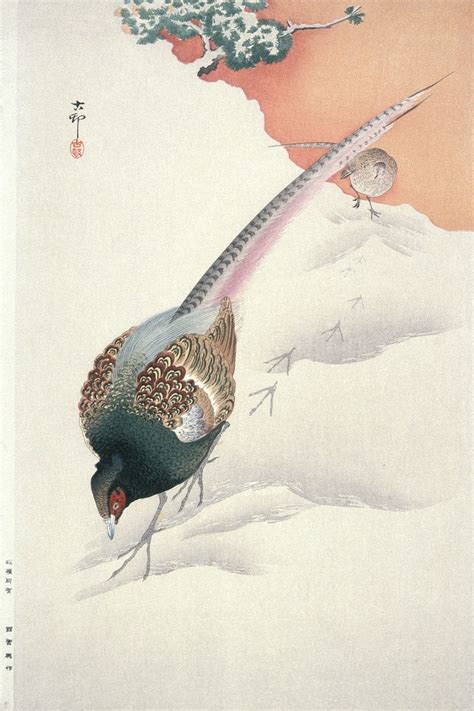 Pair Of Pheasants In Snow Art Print By Ohara Koson Art Prints