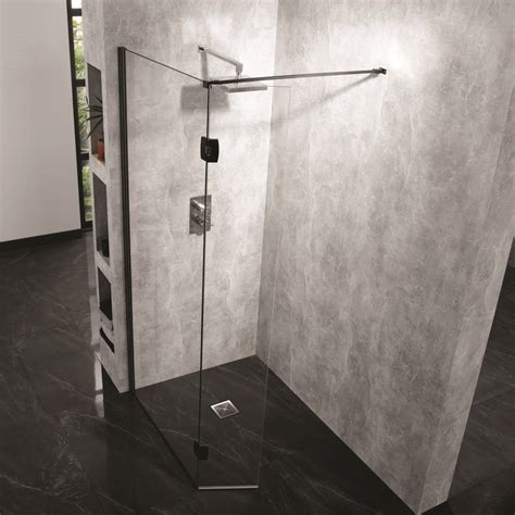 Aquadart Wetroom 10 Clear Glass Brushed Brass Hinged Return Panel