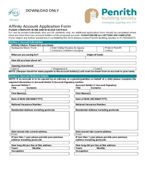 Fillable Online Affinity Account Application Form Penrith Building