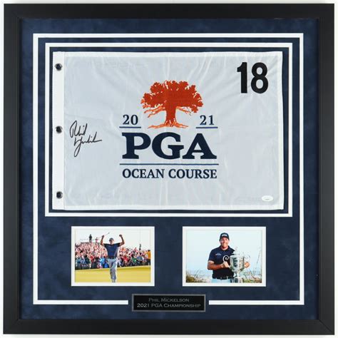 Phil Mickelson Signed 2021 Pga Ocean Course Custom Framed Pin Flag Jsa