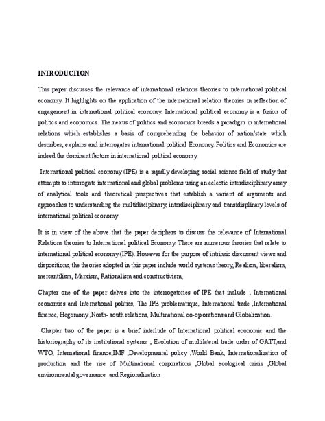 (DOC) INTERNATIONAL RELATIONS THEORIES IN INTERNATIONAL POLITICAL ECONOMY