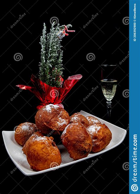 Deep Fried Buns Oliebol And A Glass Of Champagne Is A Typical Dutch