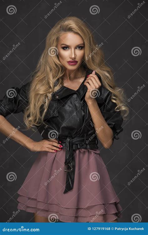 Sensual Blonde Woman With Long Curly Hair Stock Photo Image Of Motion Perfect