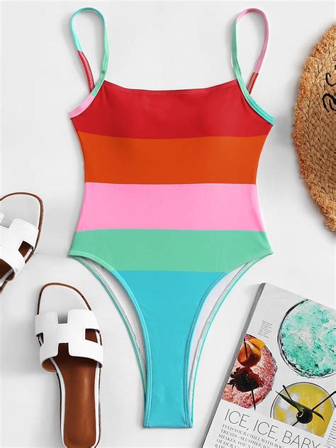 Plus Striped Colorblock One Piece Swimsuit Colorblock Striped Swimsuit