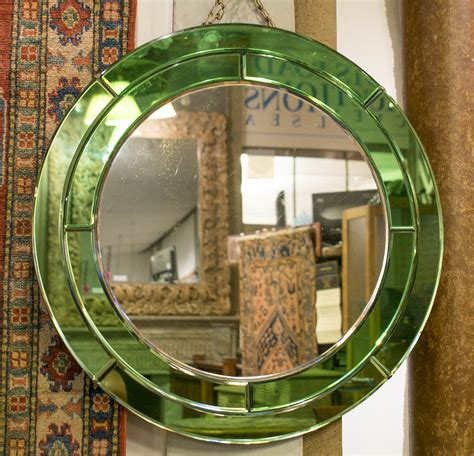 Art Deco Wall Mirror Early Th Century Circular With Double Green