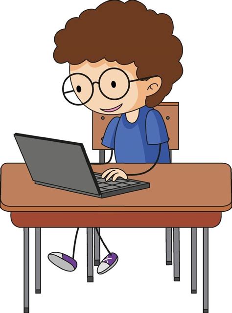 A Doodle Kid Using Laptop Cartoon Character Isolated 2053072 Vector Art