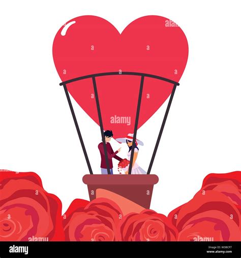 Couple Romance Travel Hot Air Balloon Vector Illustration Stock Vector Image Art Alamy