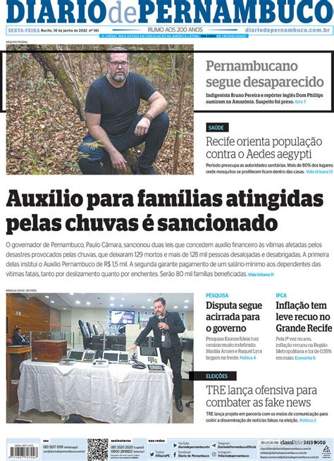 Capa Diario De Pernambuco Segunda De Janeiro De