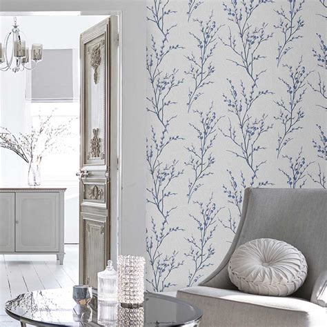 Pussy Willow By Laura Ashley Off White Midnight Wallpaper Wallpaper Direct