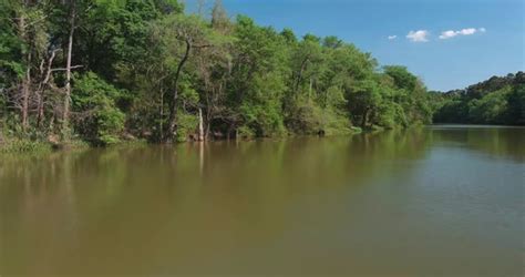 4k Aerial Of Large Lake In Houston Located Near The Lake Houston Dam