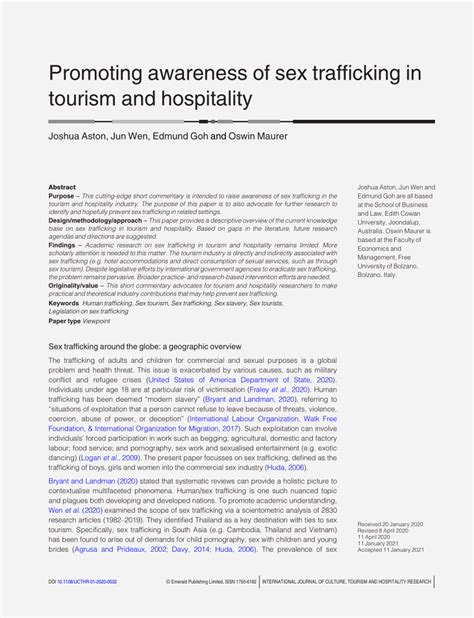 PDF Promoting Awareness Of Sex Trafficking In Tourism And Hospitality