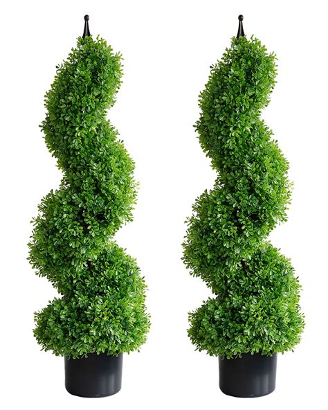 Momoplant Artificial Topiary Outdoor Boxwood Spiral Topiary Tree 3ft 2