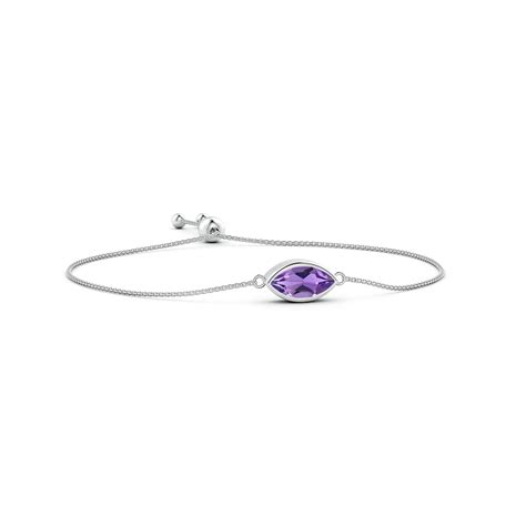 East West Bezel Set Marquise Amethyst Solitaire Bolo Bracelet Angara