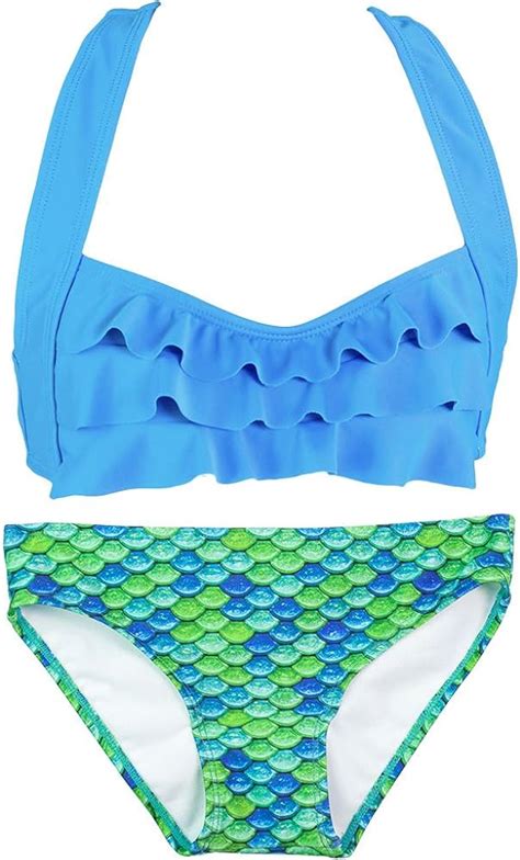 Amazon Fin Fun Sea Wave Mermaid Bikini Set Blue Top Aussie