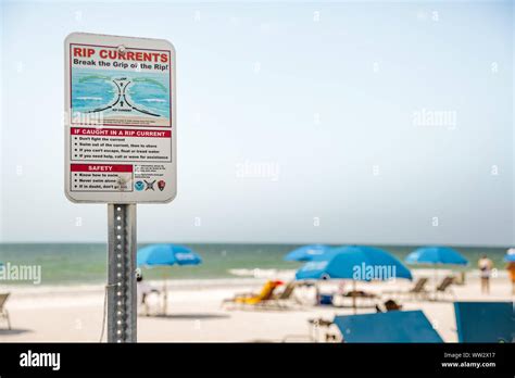 Rip Current Warning Sign Gulf Of Mexico Near Clearwater Florida