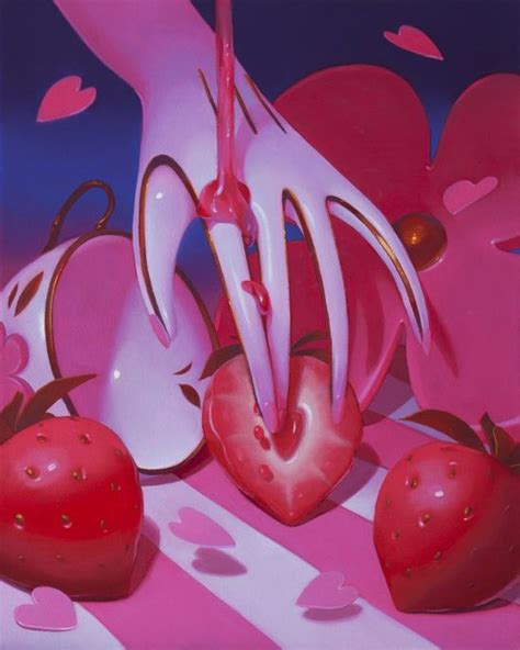 An Abstract Painting Of Strawberries And Strawberrys On A Pink