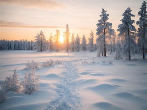 Paisaje nevado al atardecer árboles congelados en invierno en