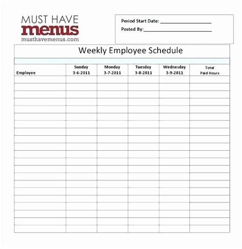 Employee Break And Lunch Schedule Template Printable Word Searches