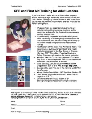 Fillable Online Ctyankee Cpr And First Aid Training For Adult Leaders