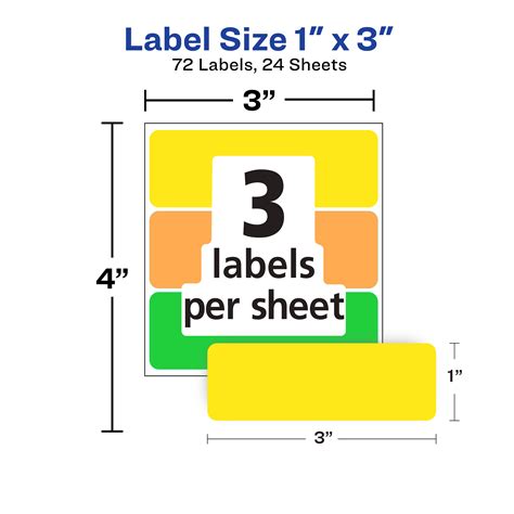 Avery Rectangular Labels 1 X 3 Neon Removable 72 Count 16722