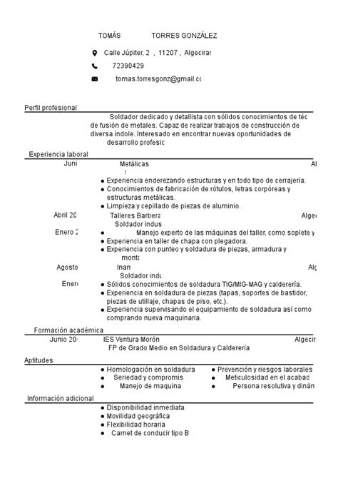 C Mo Hacer Un Curr Culum De Soldador Ejemplos Micvideal