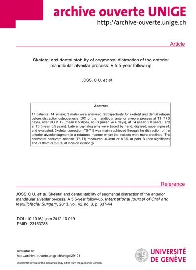 Skeletal And Dental Stability Of Segmental Distraction Of The Anterior