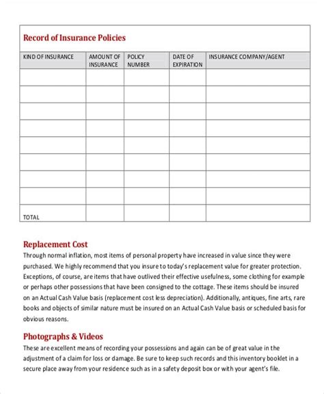 contents list template  insurance  reasons   insurance