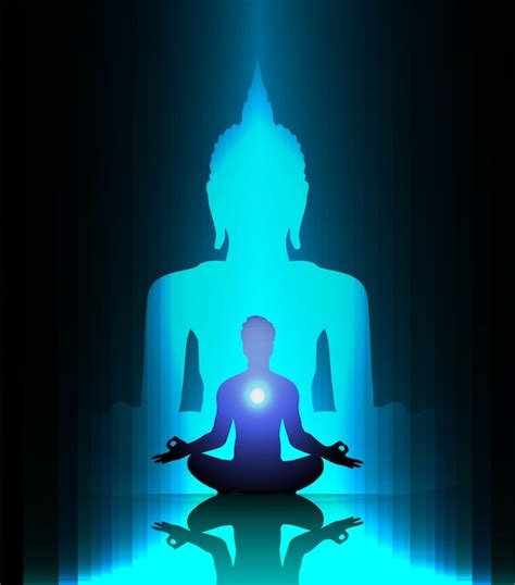 Silueta Negra De Buda Contra Fondo Azul Oscuro Yoga Vector Premium