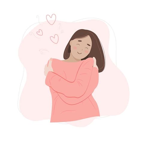 Premium Vector Love Yourself Concept Woman Hugging Herself Vector