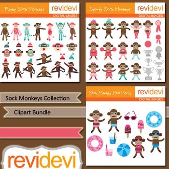 Sock Monkey Clip Art Collection Bundle Packs By Revidevi Tpt