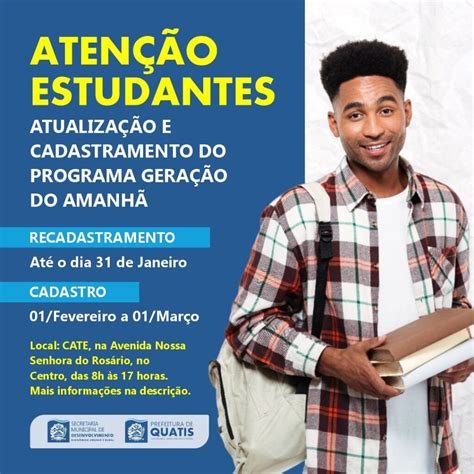 CADASTRAMENTO DO PROGRAMA GERAÇÃO DO AMANHÃ PARA O 1º SEMESTRE DE 2024