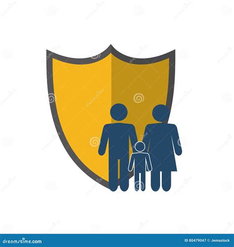 Shield And Family Pictogram Icon Cartoon Vector | CartoonDealer.com ...