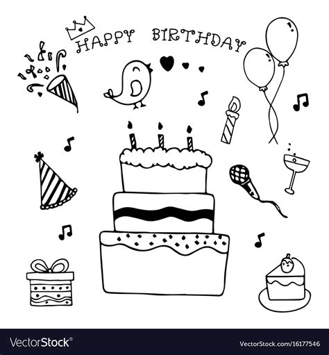 Happy Birthday Hand Drawn Doodle Set Royalty Free Vector